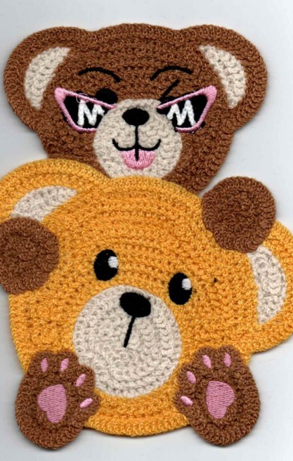 Kahve-Sarı-Lila Ayı Tığ İşi Aplik