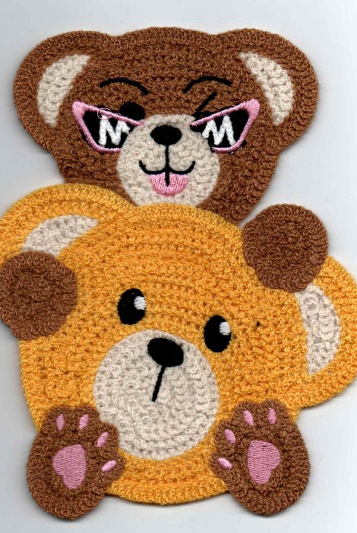 Kahve-Sarı-Lila Ayı Tığ İşi Aplik