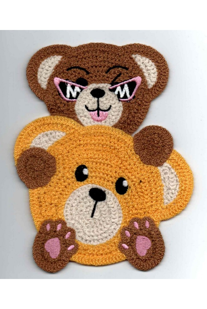 Kahve-Sarı-Lila Ayı Tığ İşi Aplik