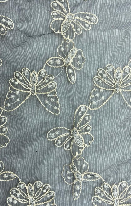 140 cm Siyah Zemin Tül Üzeri Pamuk İplikli Kordlu Tül