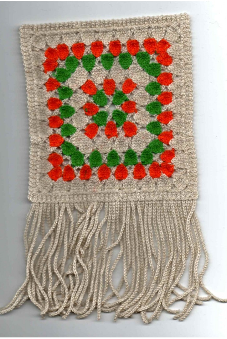 Beyaz-Turuncu Saçaklı Tığ İşi Aplik