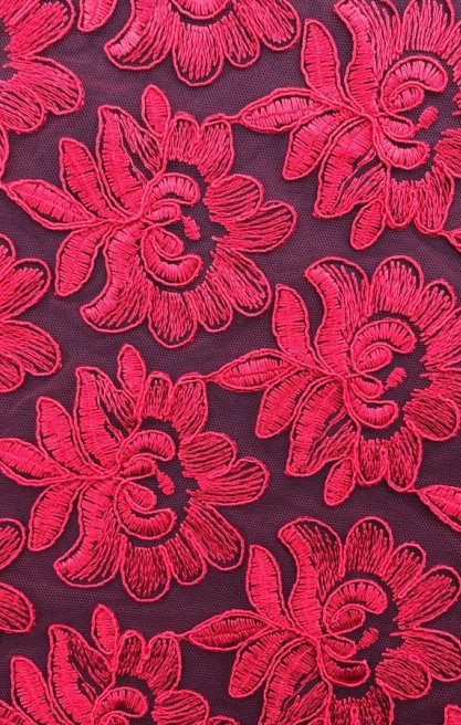 Kırmızı Kordlu Tül Üzeri Brode - Yerli Polyester (12480)