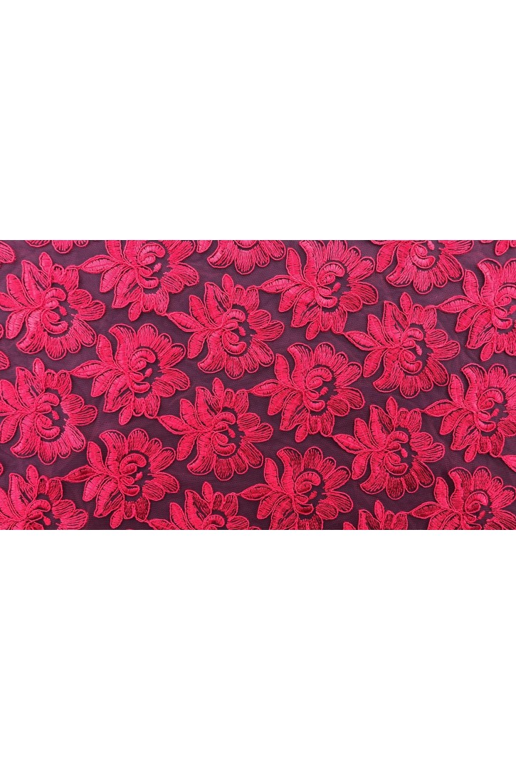 Kırmızı Kordlu Tül Üzeri Brode - Yerli Polyester (12480)