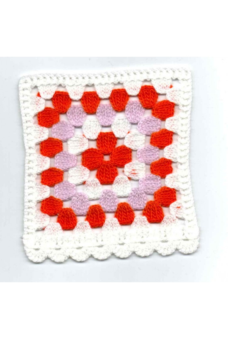 Beyaz-Turuncu-Pembe Renkli Akrilik Tığ İşi Aplik