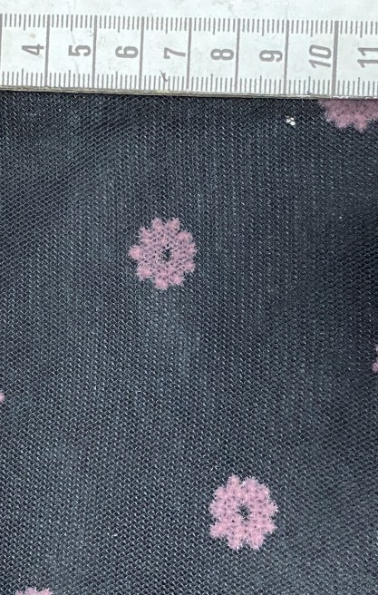 Siyah Zemin Pudra Flok Baskılı Tül - 150 cm