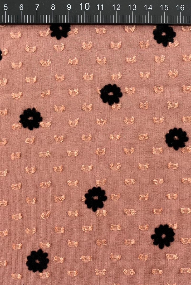 Soğan Zemin Siyah Çiçek Flock Baskılı Şifon