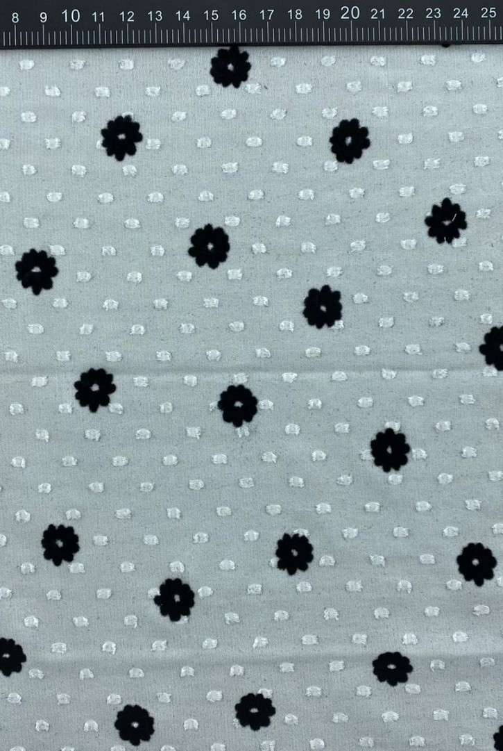 Siyah Çiçek Flok Baskılı Şifon