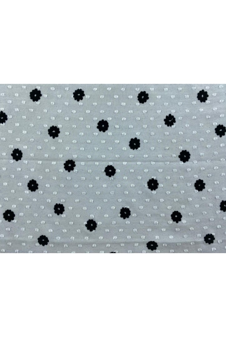 Siyah Çiçek Flok Baskılı Şifon