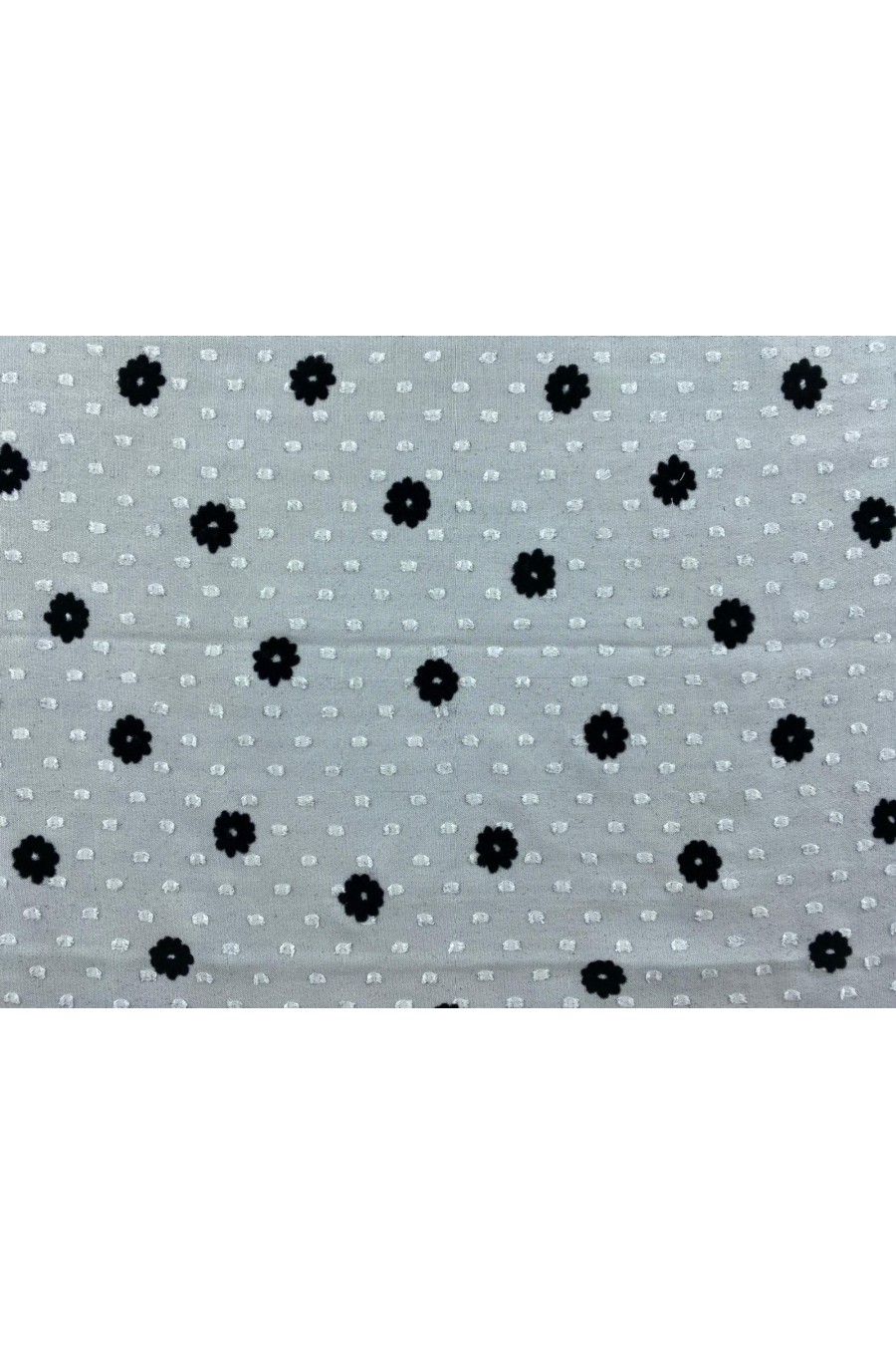 Siyah Çiçek Flok Baskılı Şifon