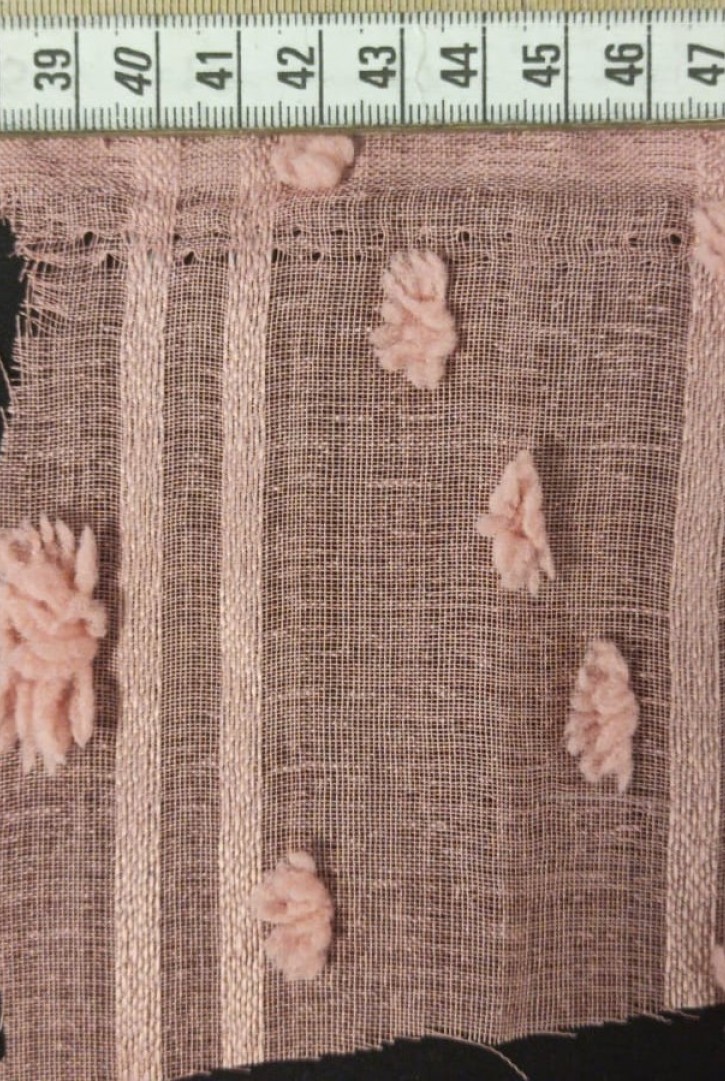 Bej Çizgili Ponpon Detaylı Dokuma Kumaş