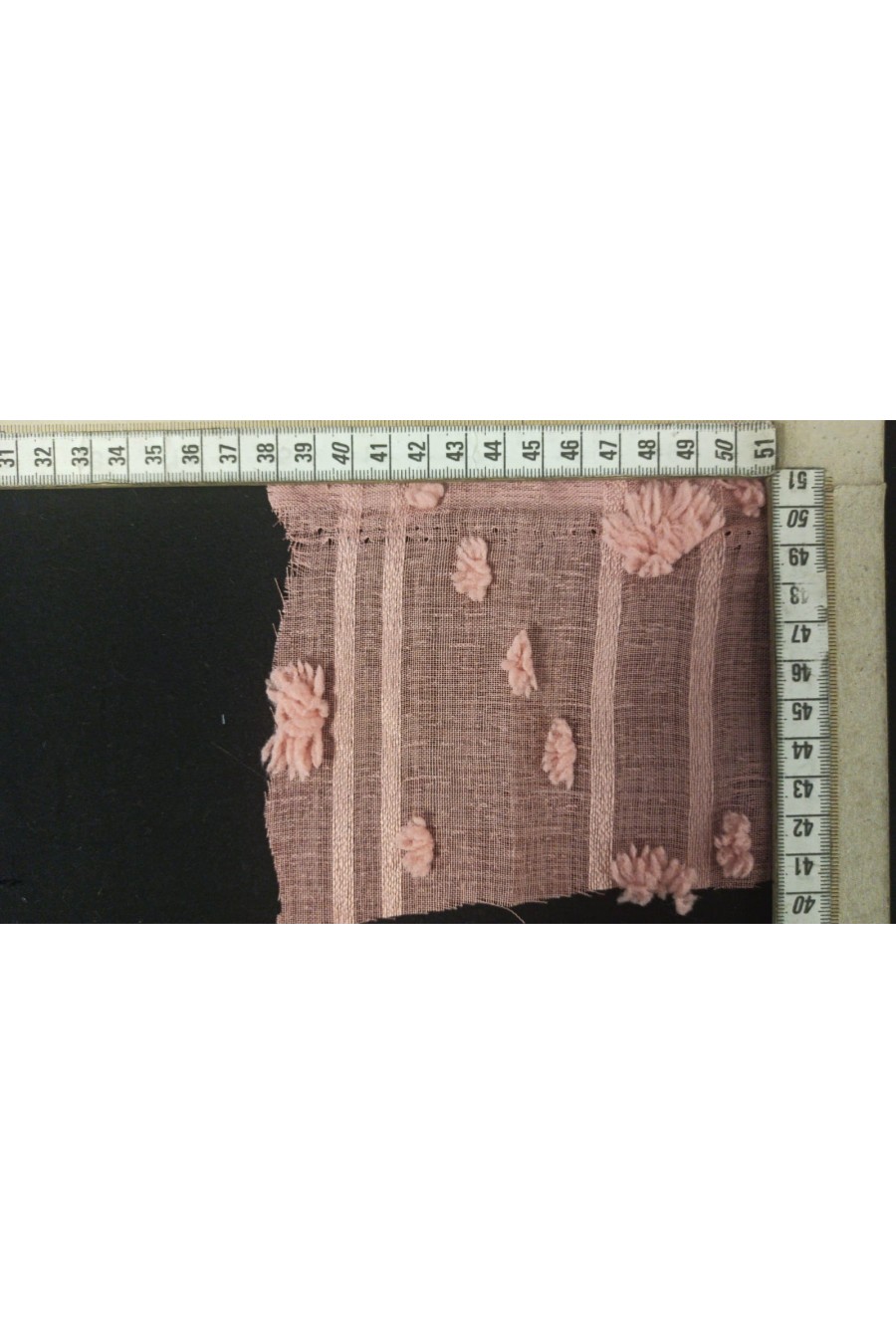 11492-METRE Bej Çizgili Ponpon Detaylı Dokuma Kumaş