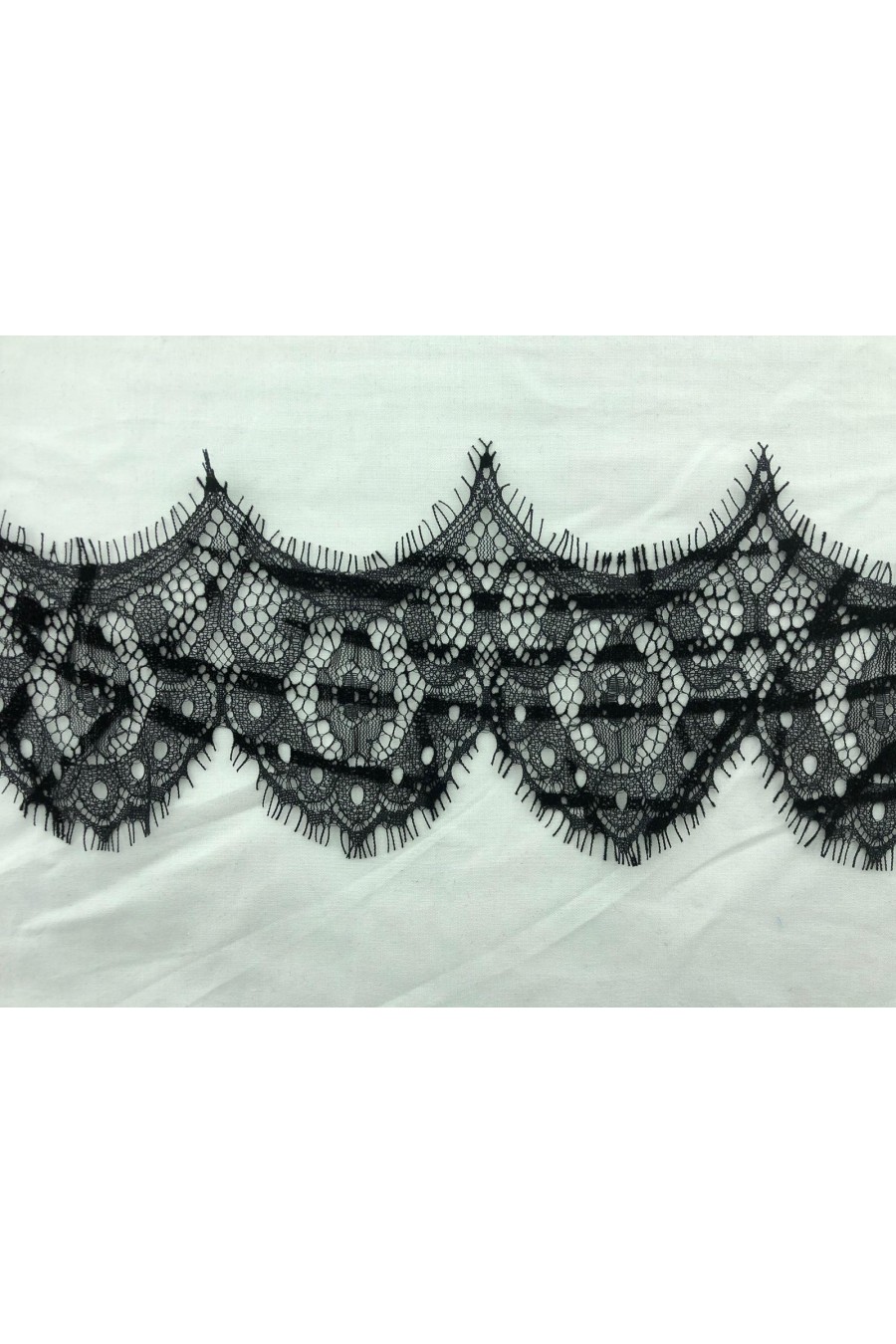 18091-ADET 9 cm Siyah Sakallı Flok Baskılı Çift Su Yollu İthal Dantel Bant