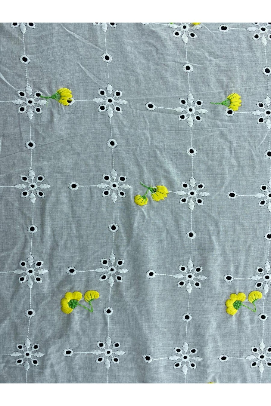 Çiçek Nakışlı Yerli Vual Brode, Kasar Zemin, Sarı-Yeşil