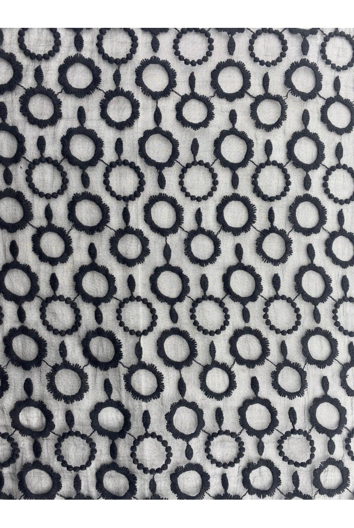 Siyah Organze Üzeri Brode Kumaş - 120 cm