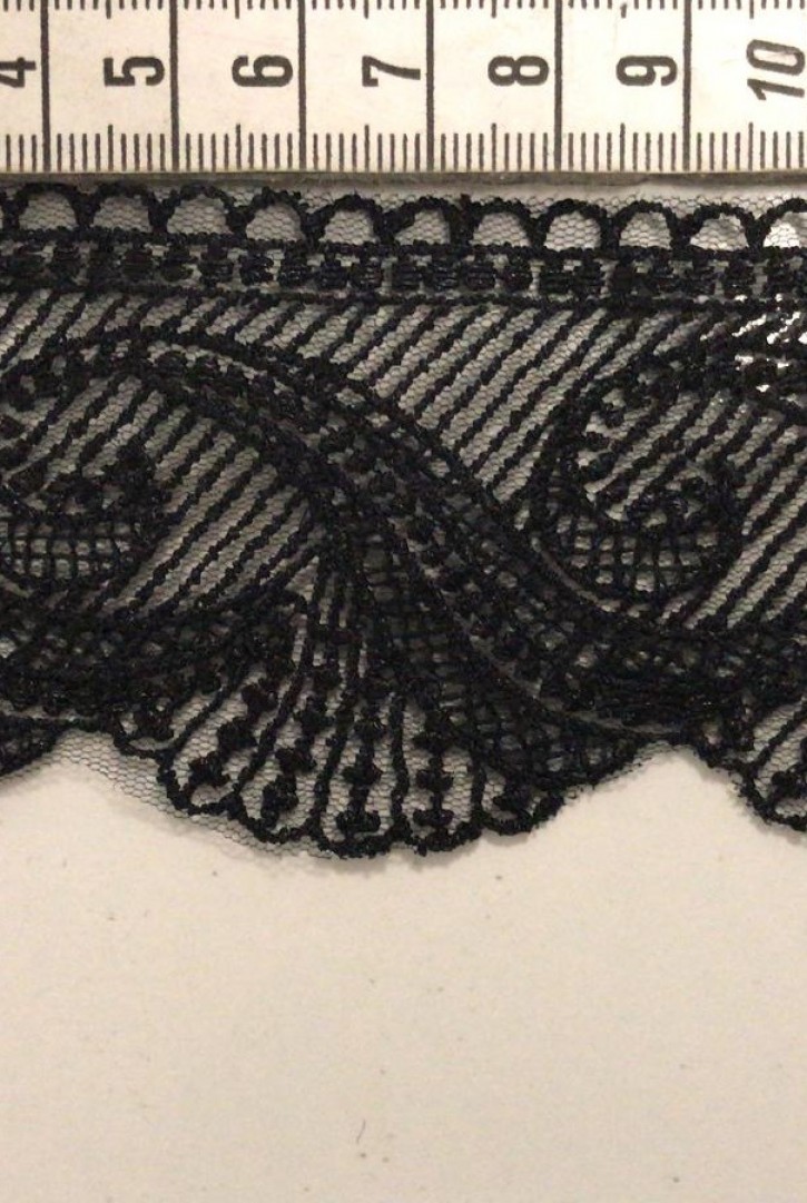 Siyah Polyester Tül Üzeri Brode Bant