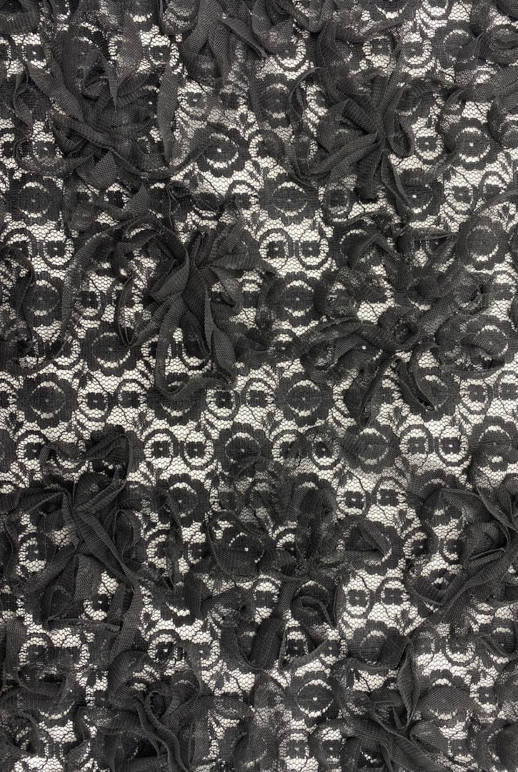 Siyah Süzeneli Dantel Kumaş - Yerli Naylon, 150 cm (11205)