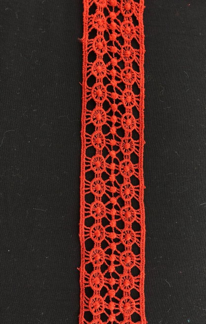 Kiremit Renk Mat Polyester Güpür Brode Bant - 4 cm