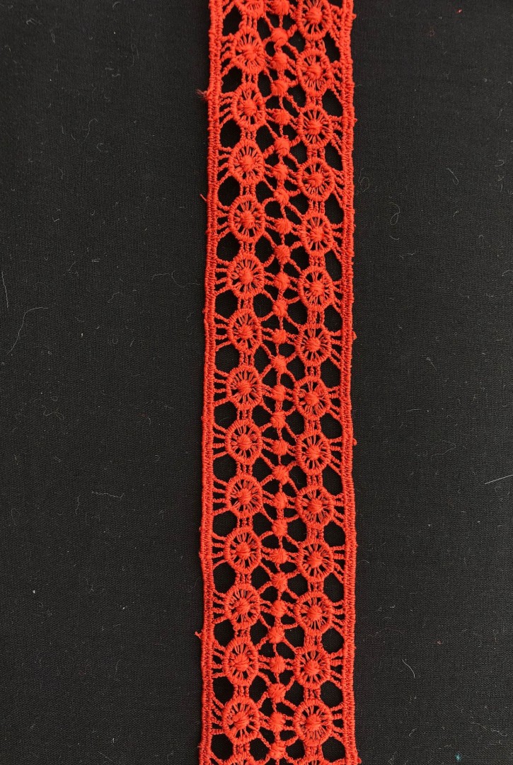 Kiremit Renk Mat Polyester Güpür Brode Bant - 4 cm