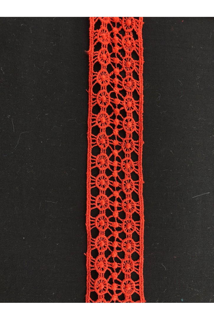 Kiremit Renk Mat Polyester Güpür Brode Bant - 4 cm