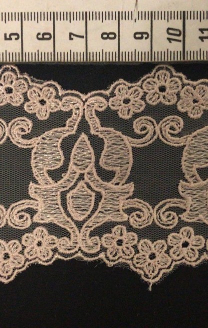 Koyu Pudra Tül Üzeri Brode Bant