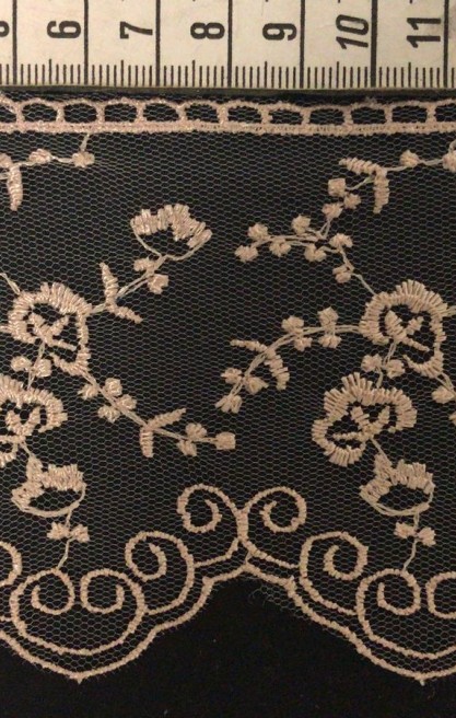 Koyu Pudra Tül Üzeri Yerli Brode Bant