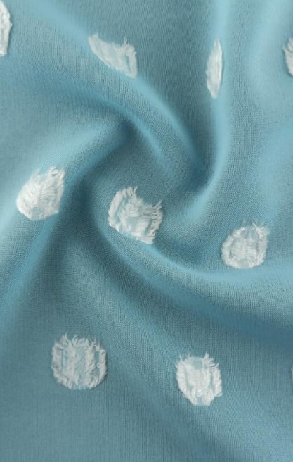 Mint Zemin Beyaz Puanlı Şifon - Yerli Polyester (10316)