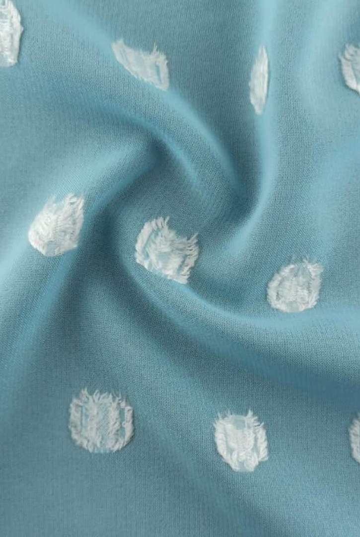 Mint Zemin Beyaz Puanlı Şifon - Yerli Polyester (10316)