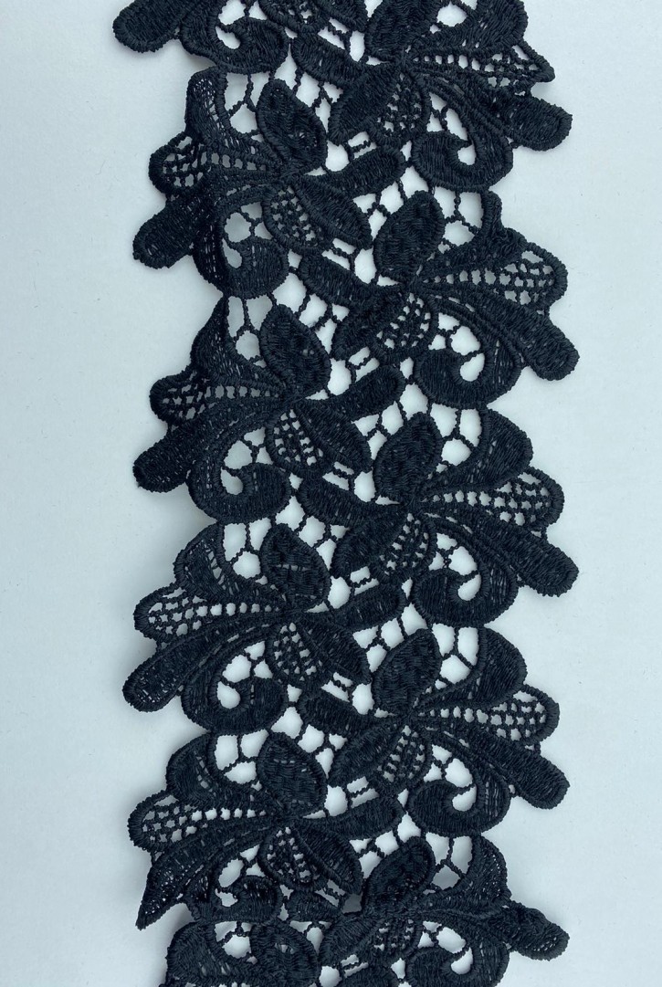 Siyah İthal Mat Polyester Güpür Brode Bant