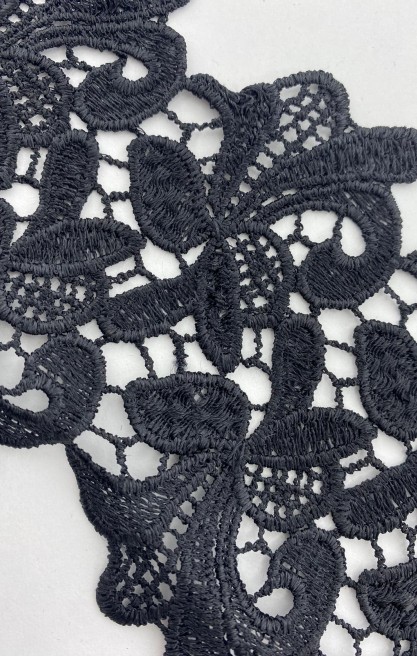 Siyah İthal Mat Polyester Güpür Brode Bant