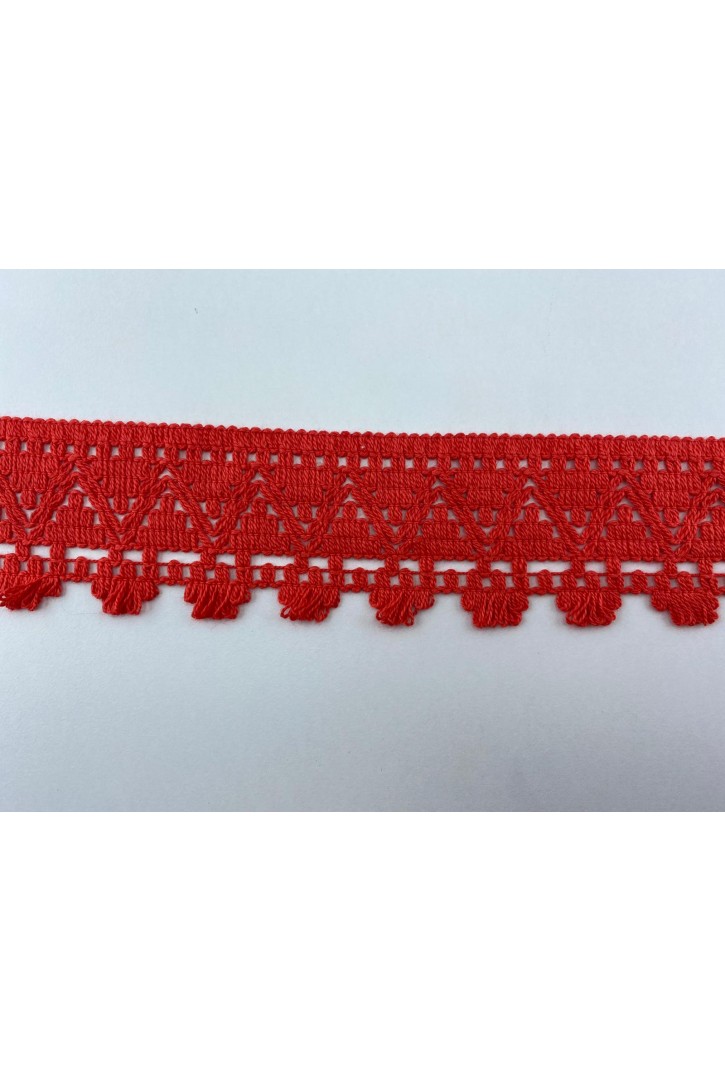 Coral Renk Pamuk Bant Brode, 5,5 cm