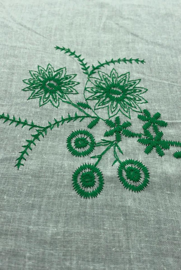 Yeşil Nakış İpli Off White Vual Brode
