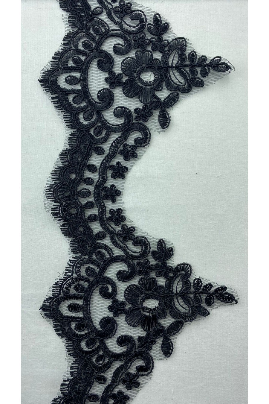 2993-METRE Siyah Düz Kordlu Yerli Brode Bant - Polyester, 8.5 cm