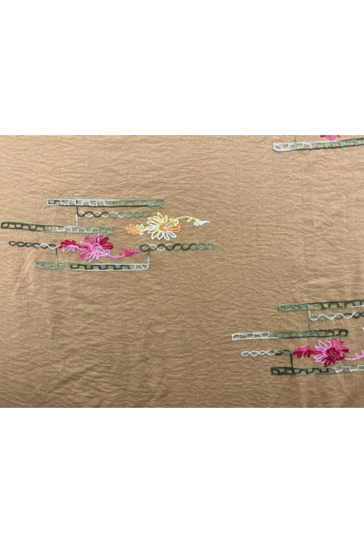 Kahve Zemin Renkli Nakışlı Aerobin Kumaş