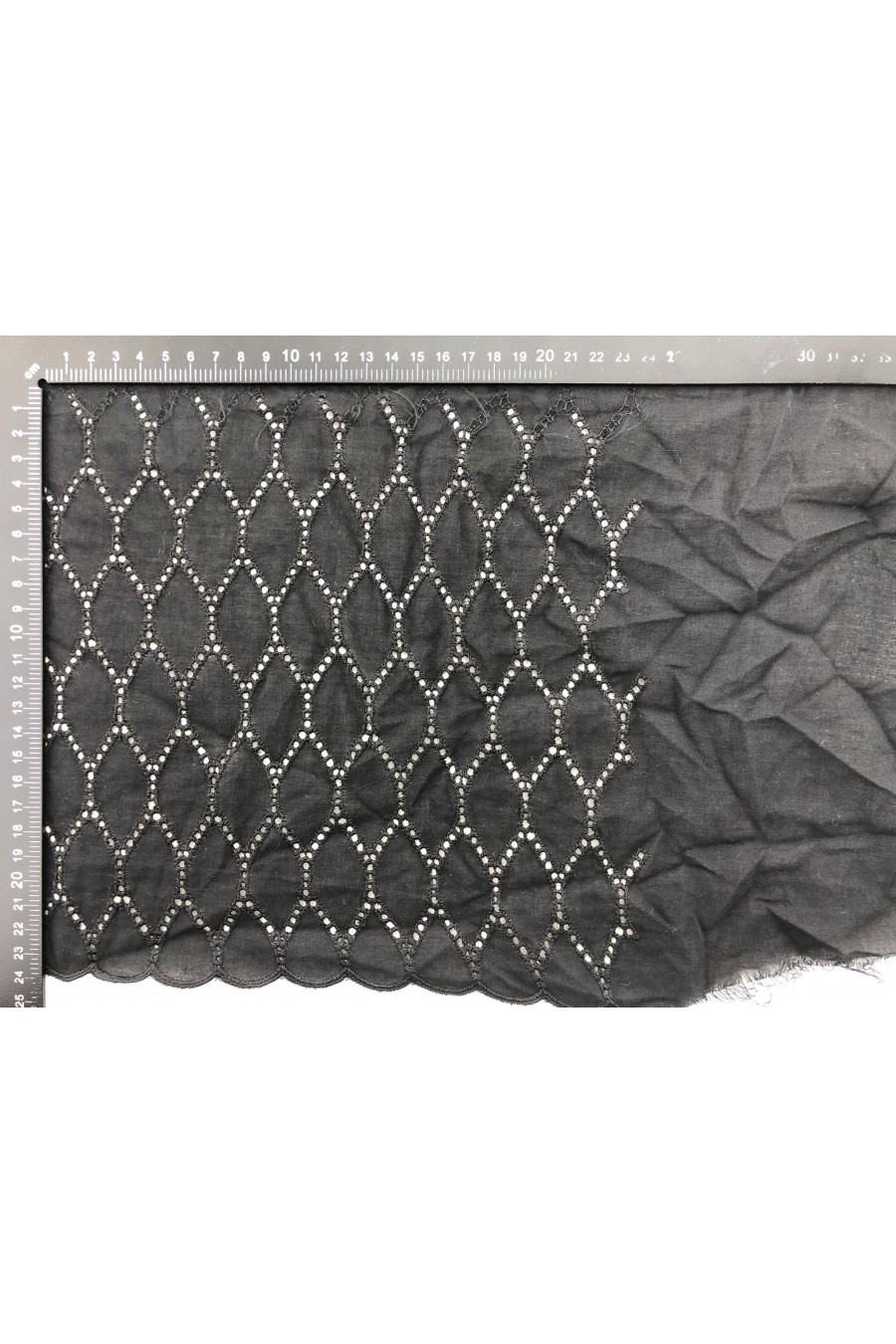 7387-METRE Siyah Pamuk Polyester Bohrer Desenli Brode Bant