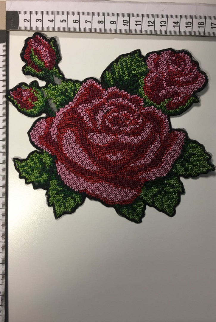 Kırmızı-Pembe-Yeşil Etamin Polyester Nakış Aplik