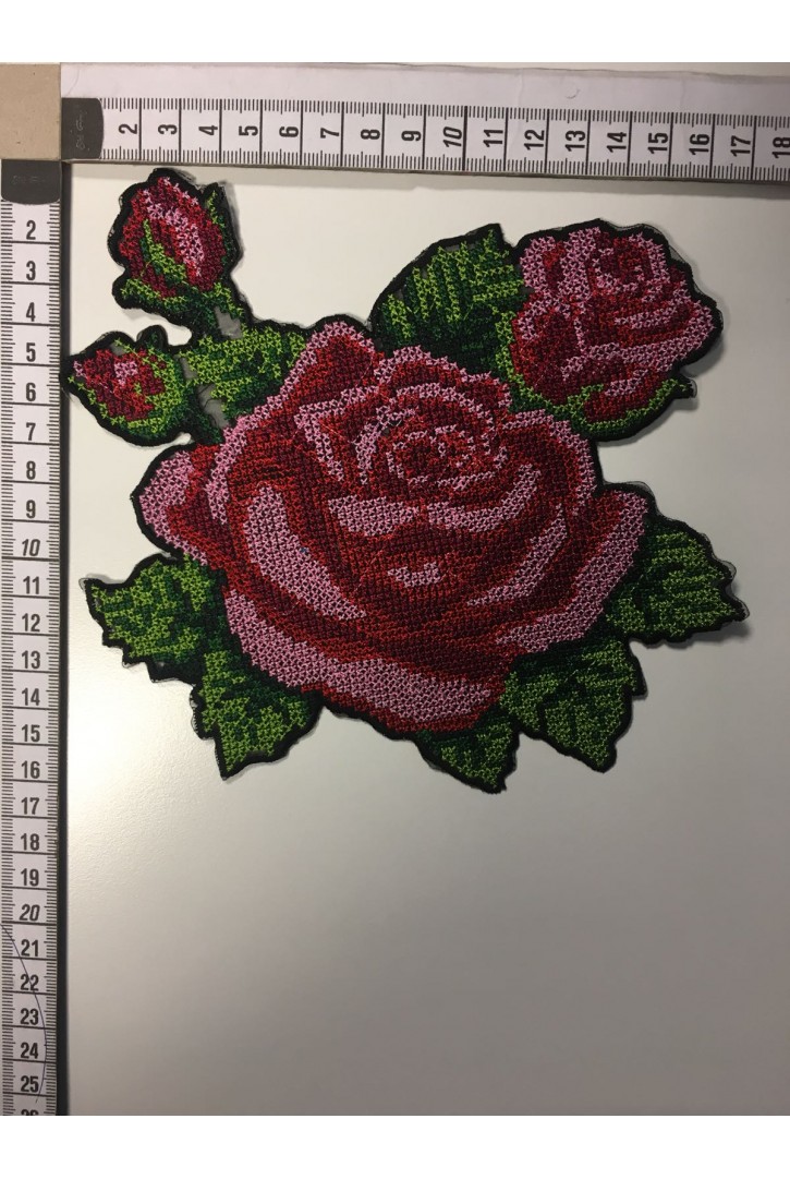 Kırmızı-Pembe-Yeşil Etamin Polyester Nakış Aplik