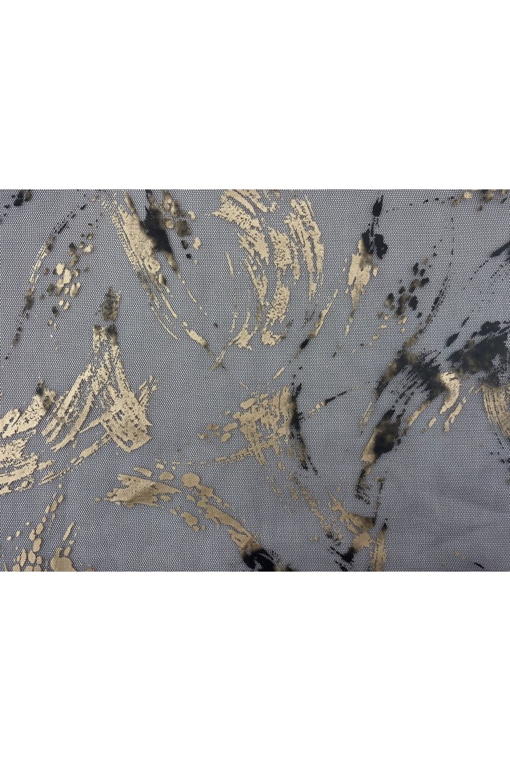 Siyah Zemin Gold Varak Baskılı Tül