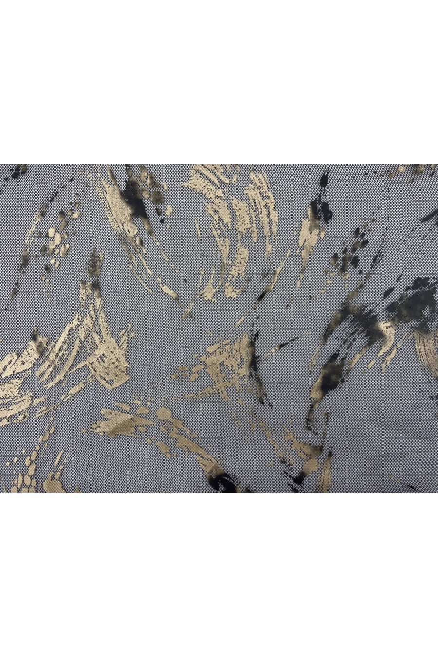 Siyah Zemin Gold Varak Baskılı Tül