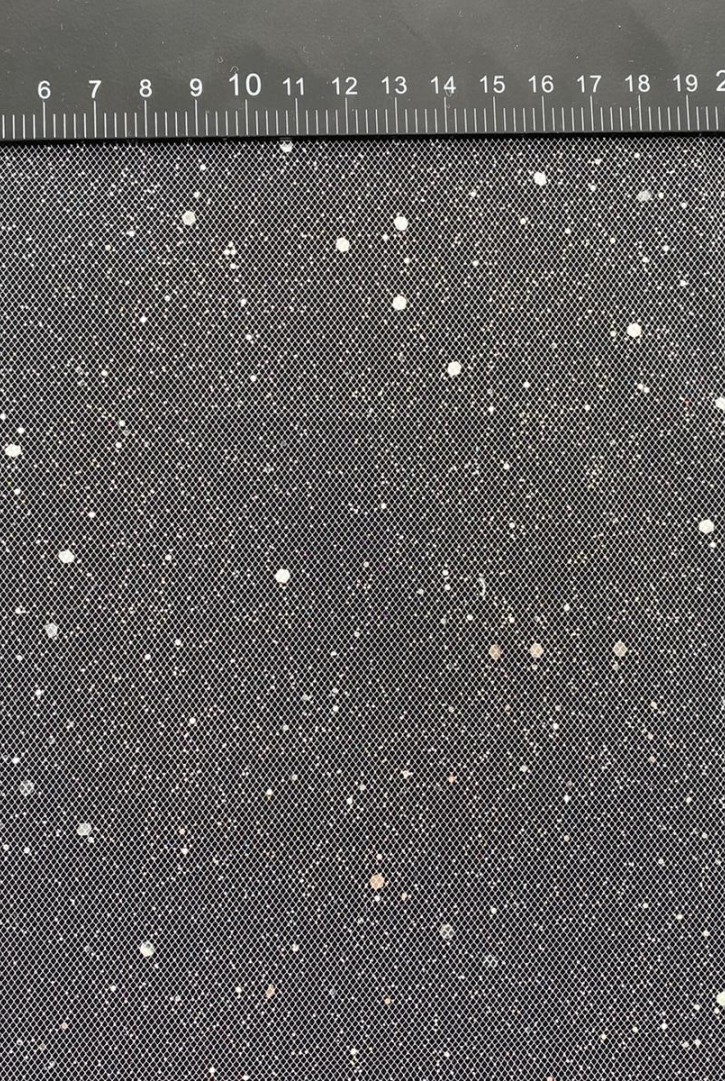 Beyaz Simli Pullu Likralı Tül Kumaş, 160 cm