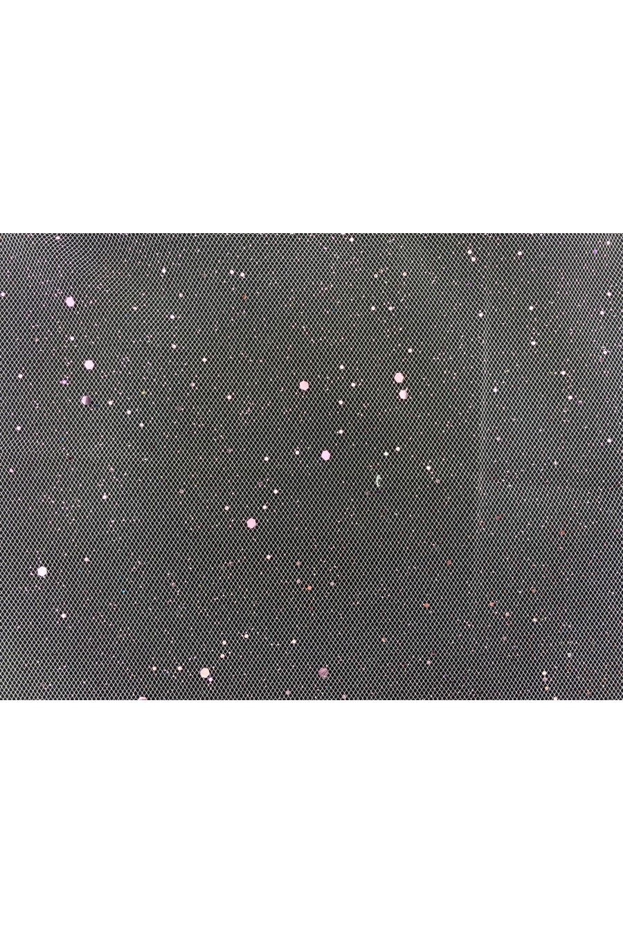 Likralı Simli Pullu Pembe Tül Kumaş, 160 cm