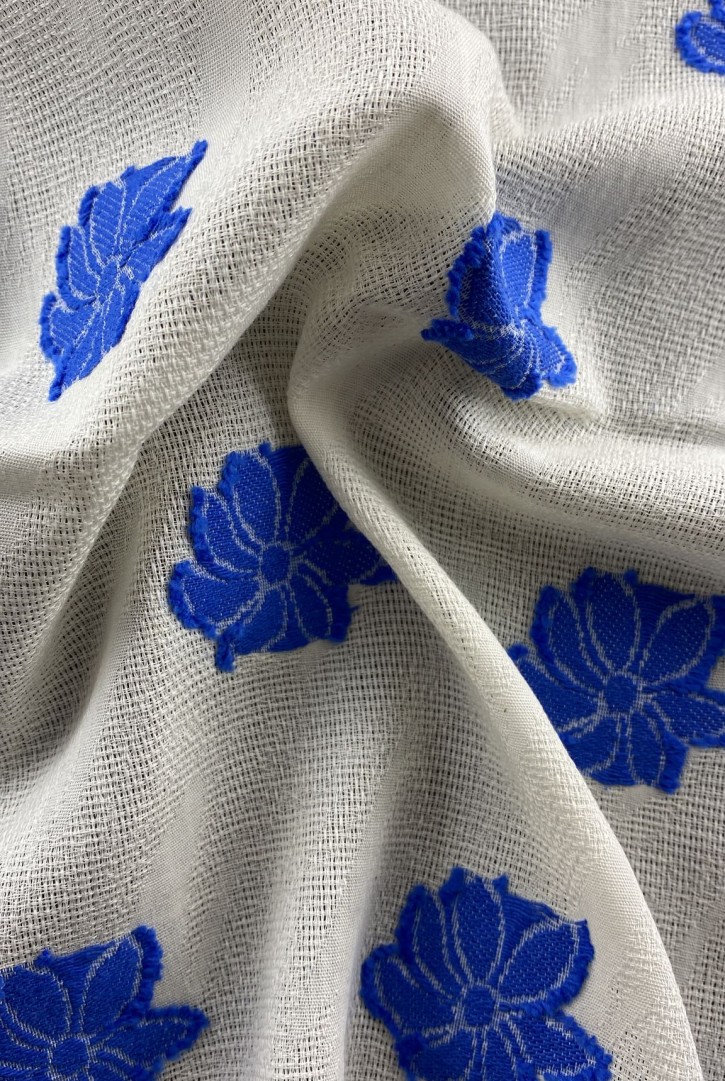 22463 KUMAŞ/YERLİ/LEZ/PAMUK/MAVİ GÜLLÜ/KREM/150 CM