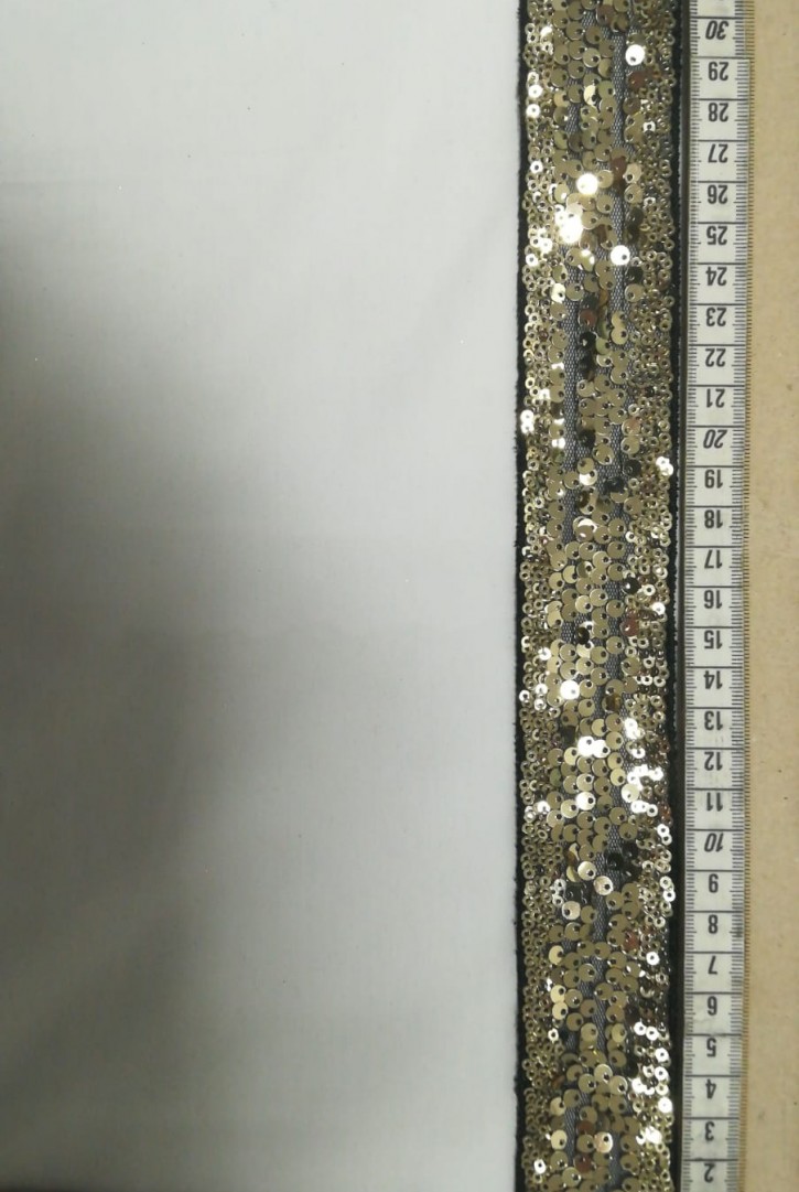 Siyah Mesh Üzeri Light Gold Pullu Bant, 4 cm