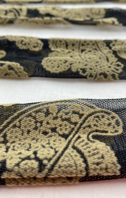 Siyah-Bej İşlemeli Tül Kemer - 162 cm