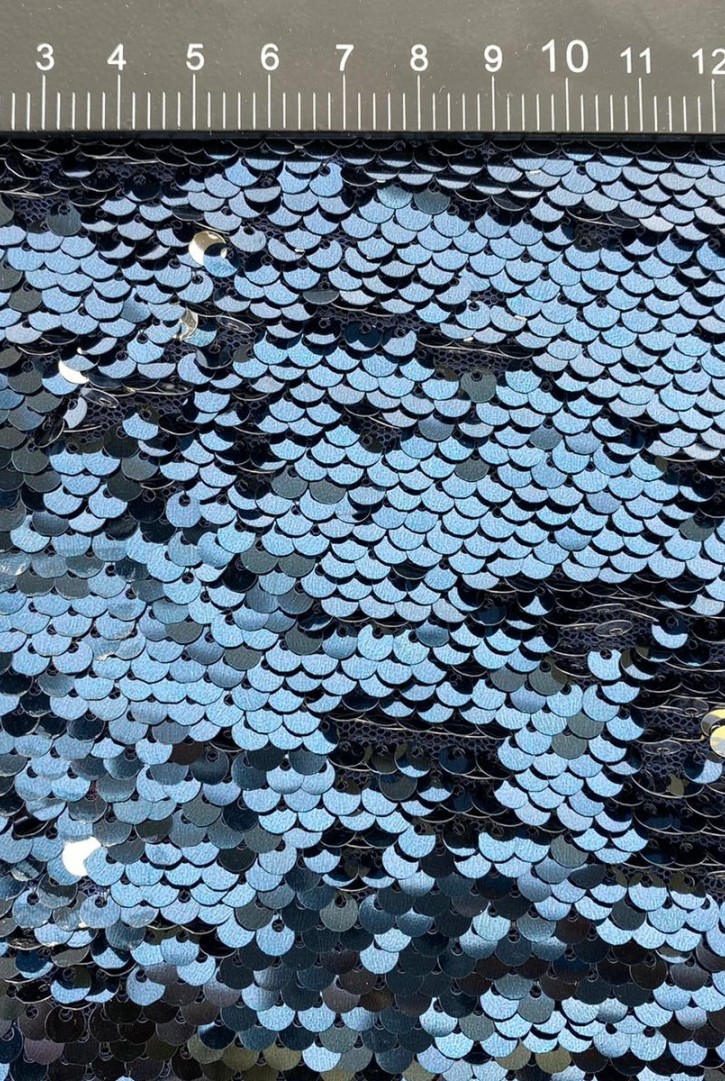 Lacivert-Gümüş Pullu Kumaş