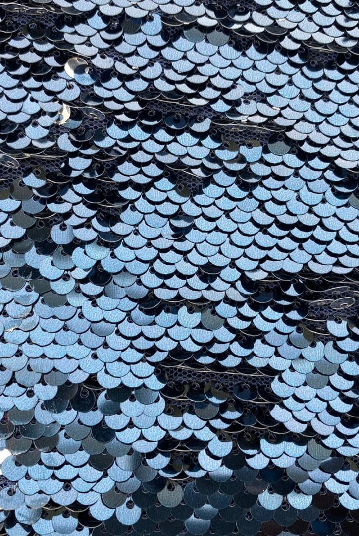 Lacivert-Gümüş Pullu Kumaş