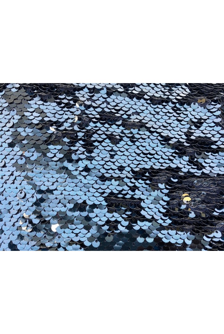 Lacivert-Gümüş Pullu Kumaş