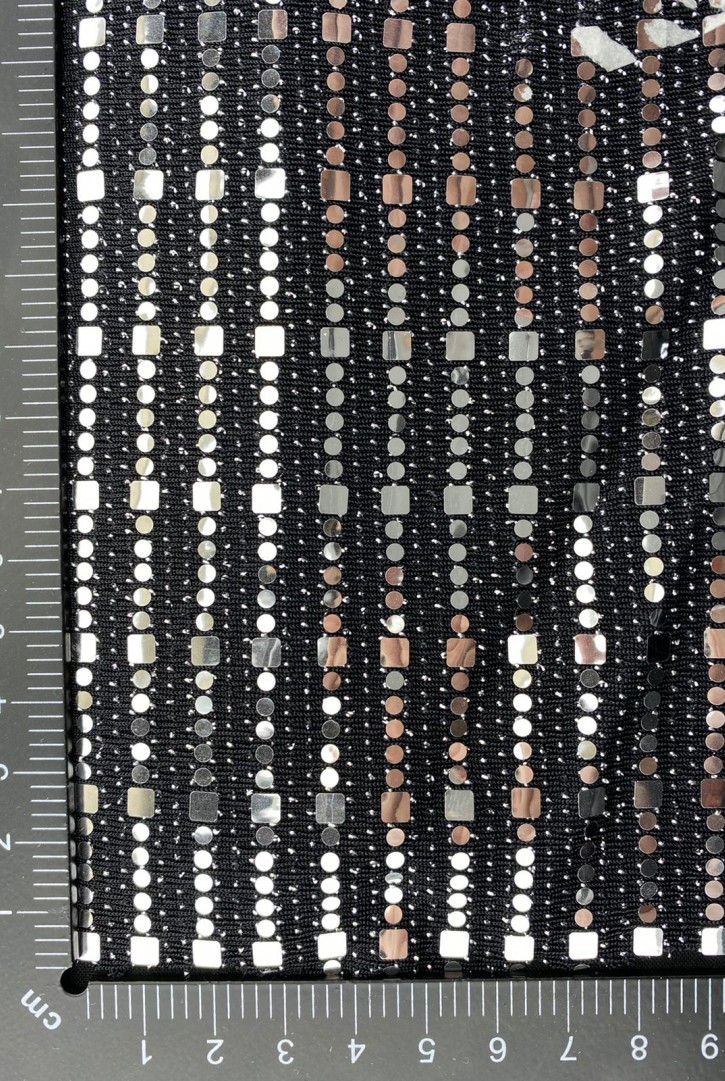 Siyah Gümüş Aynalı Buzy Kumaş - İthal Polyester, 135 cm