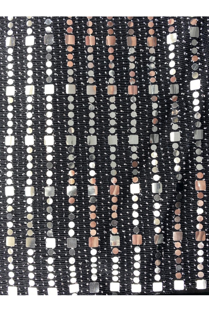 Siyah Gümüş Aynalı Buzy Kumaş - İthal Polyester, 135 cm