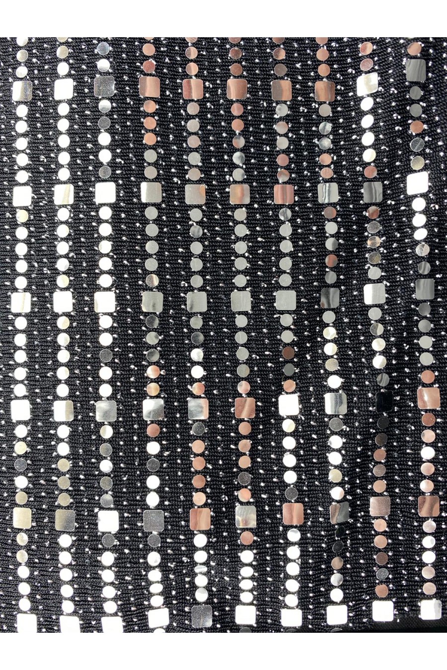 9770-METRE Siyah Gümüş Aynalı Buzy Kumaş - İthal Polyester, 135 cm