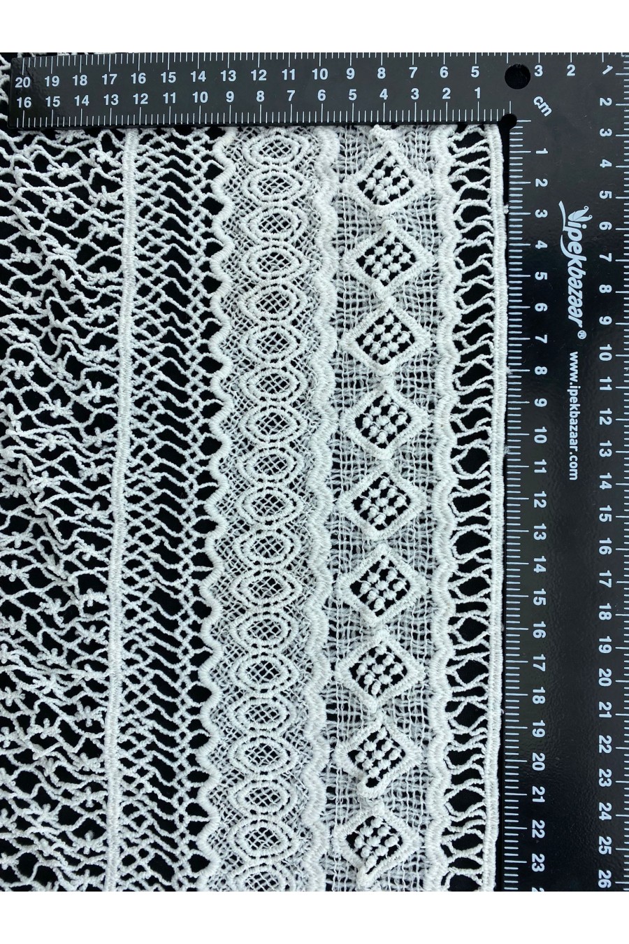 10461-METRE Ham Mat Polyester Güpür Brode Bant, 34 cm